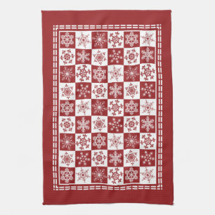 Traditional Holiday Christmas Red Snowflakes Tea Towel