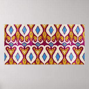 Traditional ikat fabric seamless pattern poster