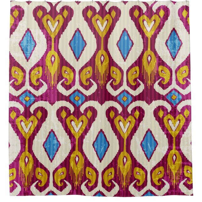 Traditional ikat fabric seamless pattern shower curtain (Front)