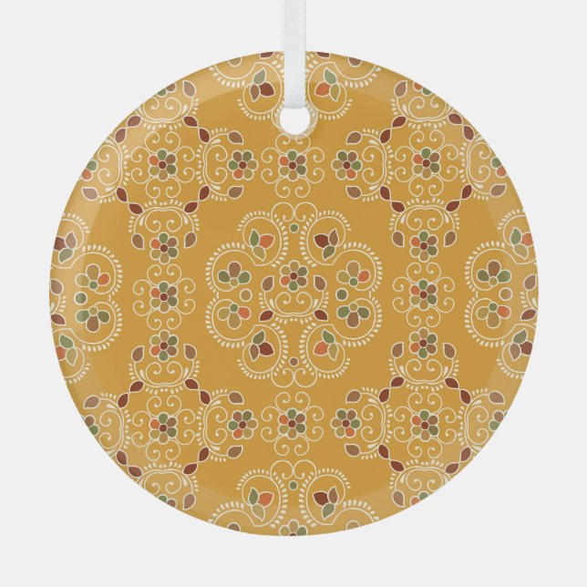 Traditional Indian damask, seamless pattern. Glass Tree Decoration (Front)