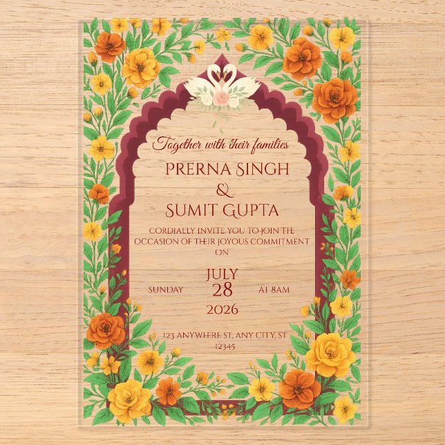 Traditional Indian Floral Wedding Invitation  (Front)