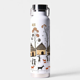 Traditional Indian Folk Art Village Scene Bottle