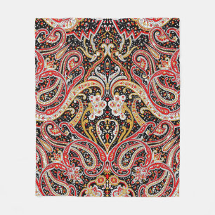 traditional indian paisley pattern fleece blanket