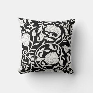Traditional indian paisley pattern on black and wh cushion