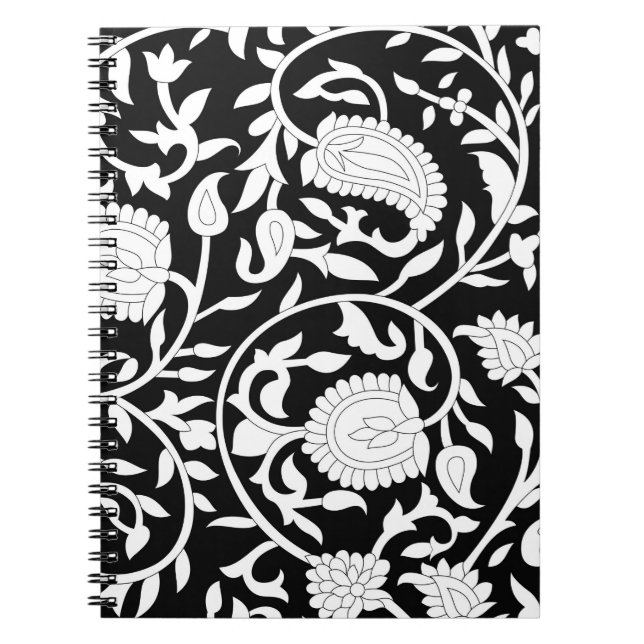 Traditional indian paisley pattern on black and wh notebook (Front)
