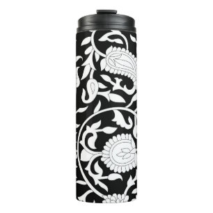 Traditional indian paisley pattern on black and wh thermal tumbler