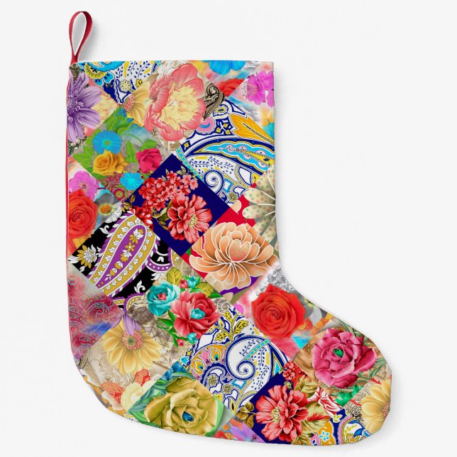 traditional indian paisley pattern on navy backgro small christmas stocking (Front)