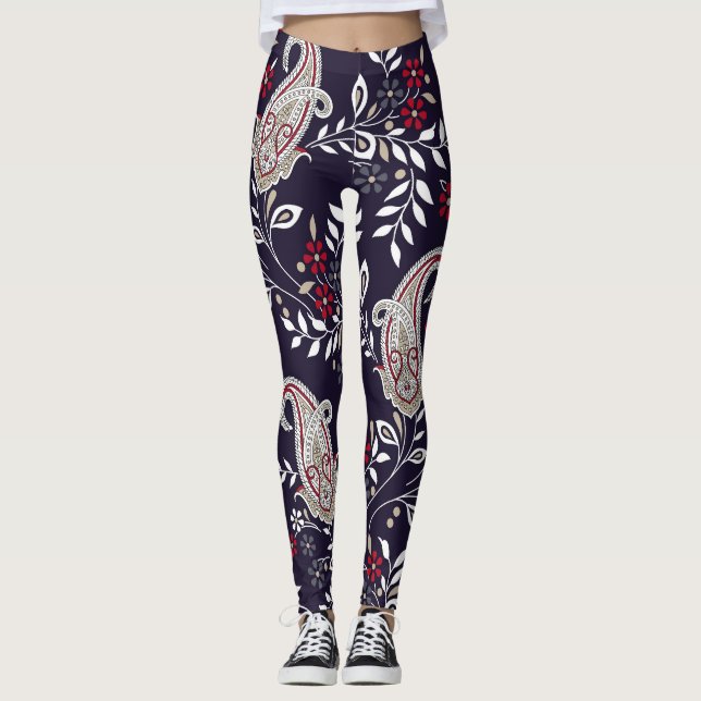 Traditional Indian paisley, seamless pattern. Leggings (Front)
