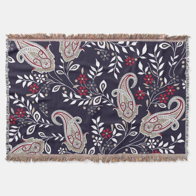 Traditional Indian paisley, seamless pattern. Throw Blanket (Front)