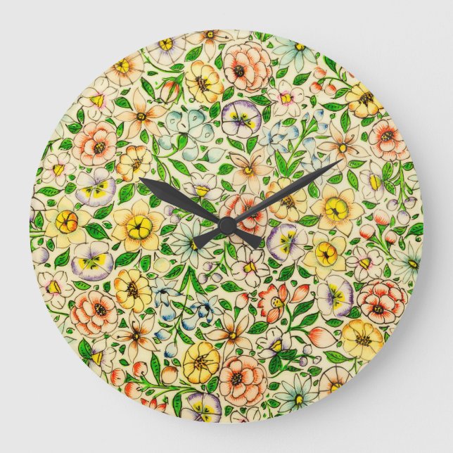 Traditional Indian Spring Floral Design Large Clock (Front)