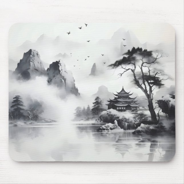 Traditional Ink Painting Landscape Mouse Pad (Front)