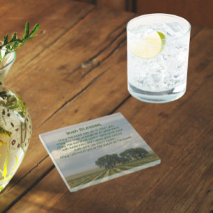 Traditional Irish Blessing Farmland Glass Coaster