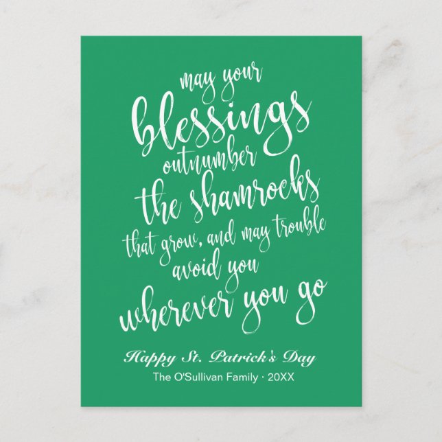 Traditional Irish Blessing St. Patrick's Day Postcard (Front)
