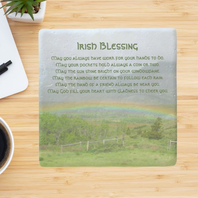 Traditional Irish Blessing Valley Rainbow Stone Coaster (In Situ)