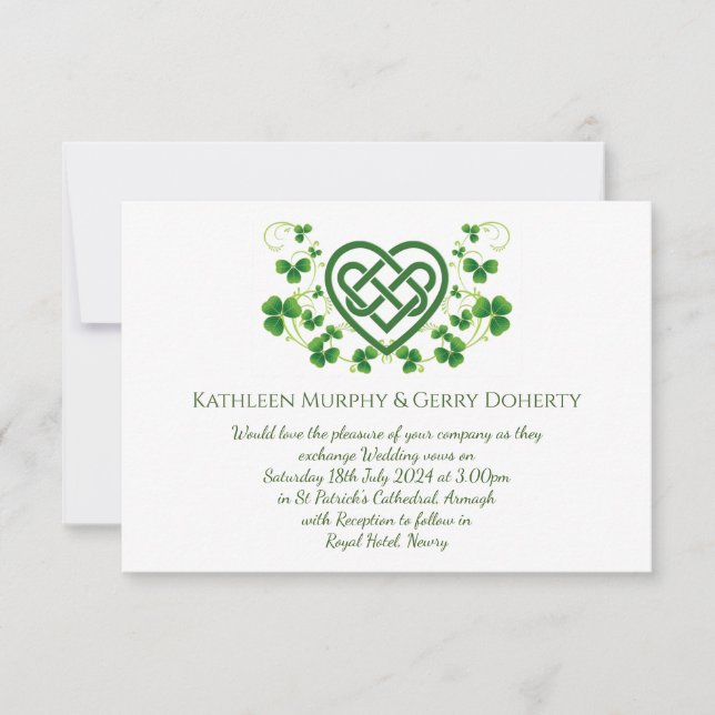 Traditional Irish Celtic Love Knot and Shamrocks Invitation (Front)