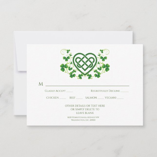 Traditional Irish Celtic Love Knot and Shamrocks RSVP Card (Front)