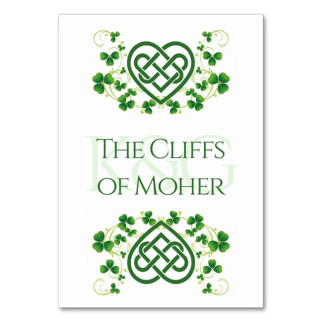 Traditional Irish Celtic Love Knot and Shamrocks T Table Number (Front)