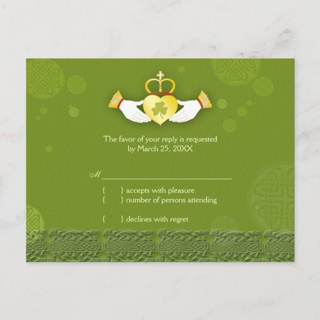 Traditional Irish Green Wedding RSVP Invitation Postcard (Front)