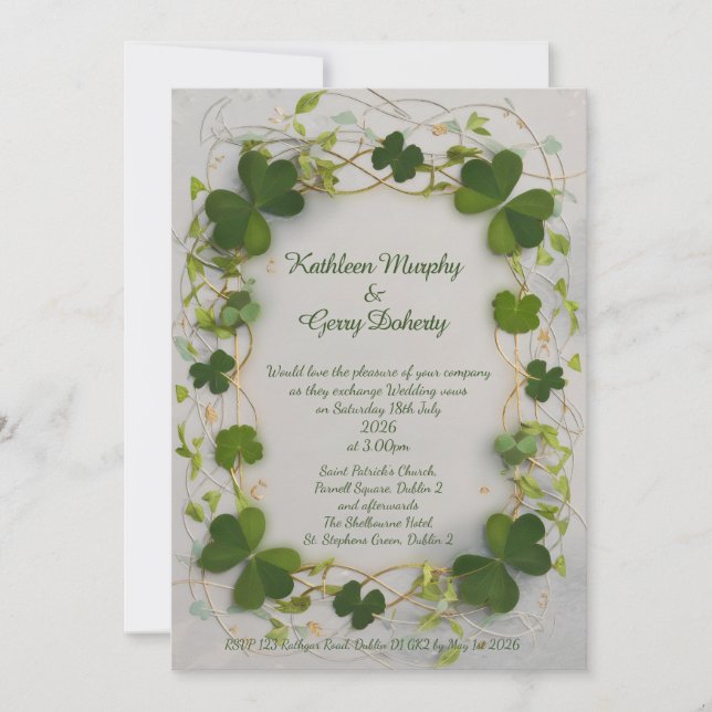 Traditional Irish Shamrock Lucky Clover Invitation (Front)