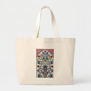 Traditional islamic floral design tiles large tote bag