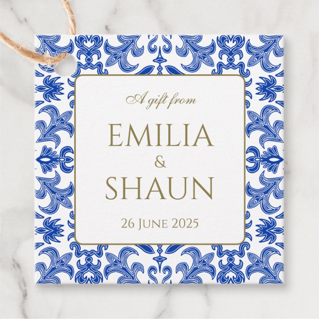 Traditional Italian Blue Wedding Favour Tags (Front)