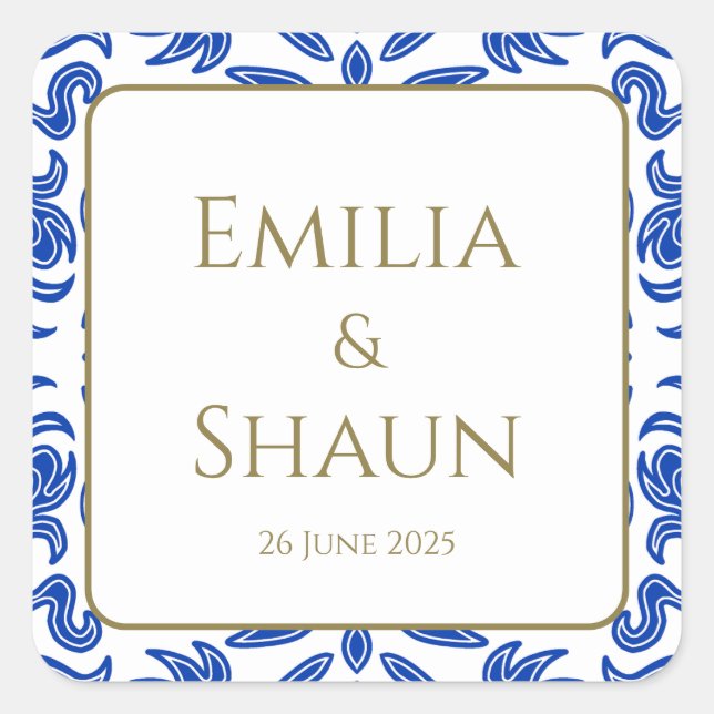 Traditional Italian Blue Wedding Stickers (Front)