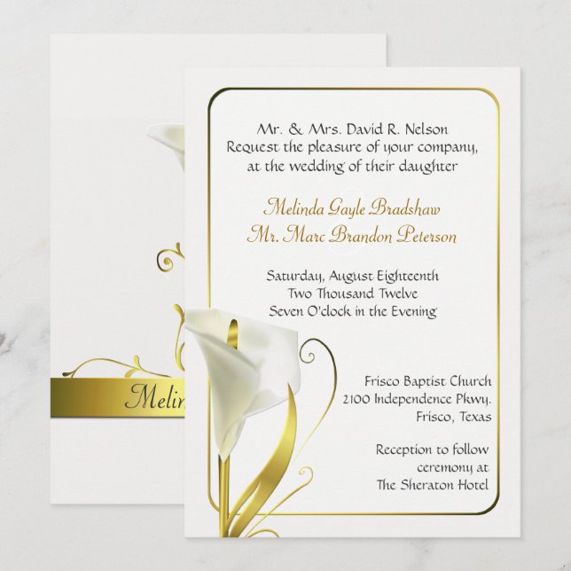 Traditional Ivory Calla Lily Wedding Invitation (Front/Back)