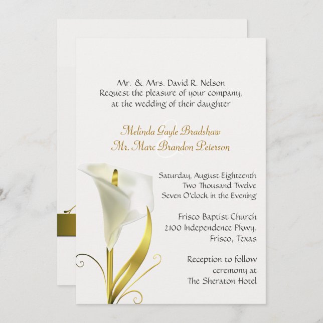 Traditional Ivory Calla Lily Wedding Invitation (Front/Back)