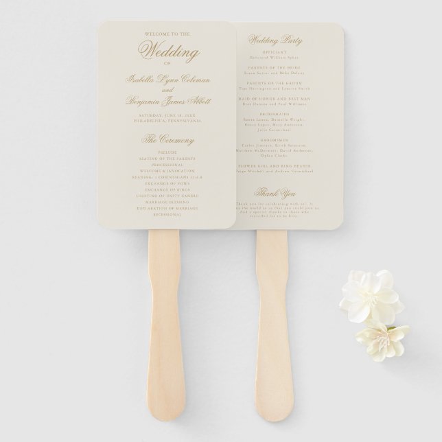 Traditional Ivory Formal Elegant Wedding Program Hand Fan (Front and Back)