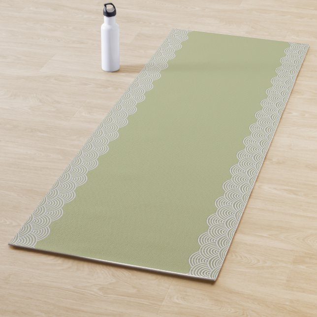 Traditional Japandi Wave Pattern Sage Green Yoga Mat (In Situ)