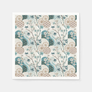 Traditional Japanese Bamboo Blossom Floral Pattern Napkin