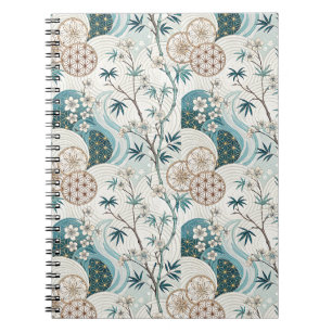 Traditional Japanese Bamboo Blossom Floral Pattern Notebook