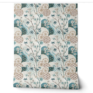Traditional Japanese Bamboo Blossom Floral Pattern Wallpaper