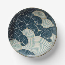 Traditional Japanese Blue Wave Ceramic Design