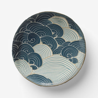 Traditional Japanese Blue Wave Ceramic Design Paper Plate