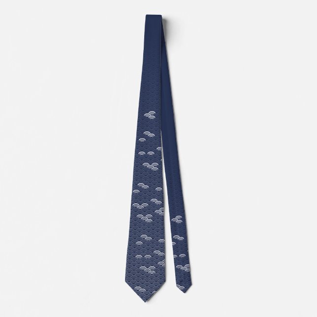 Traditional Japanese blue wave patterned Tie (Front)