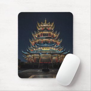 Traditional Japanese Building Lights up Night Sky Mouse Pad
