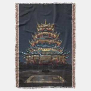 Traditional Japanese Building Lights up Night Sky Throw Blanket