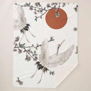 Traditional Japanese crane with plum blossom  Sherpa Blanket