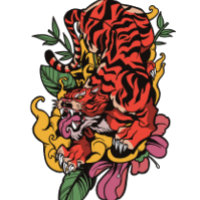 Traditional Japanese Floral Tiger Flowers Tiger 