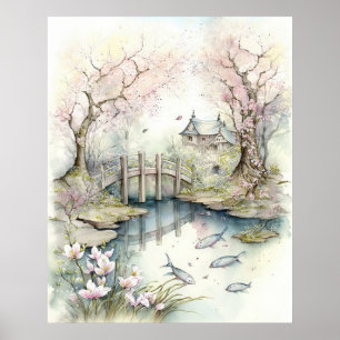 Traditional Japanese Garden in Spring Poster