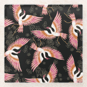 Traditional Japanese Kimono Motifs Pattern Glass Coaster