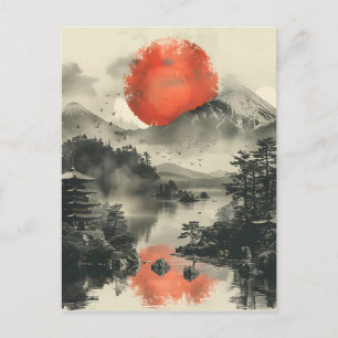 Traditional Japanese landscape with Mount Fuji Postcard