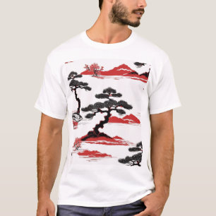 Traditional Japanese Pattern Design Blue Geometric T-Shirt