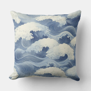 🌊 Traditional Japanese Pattern of Blue Waves 🌊 Cushion