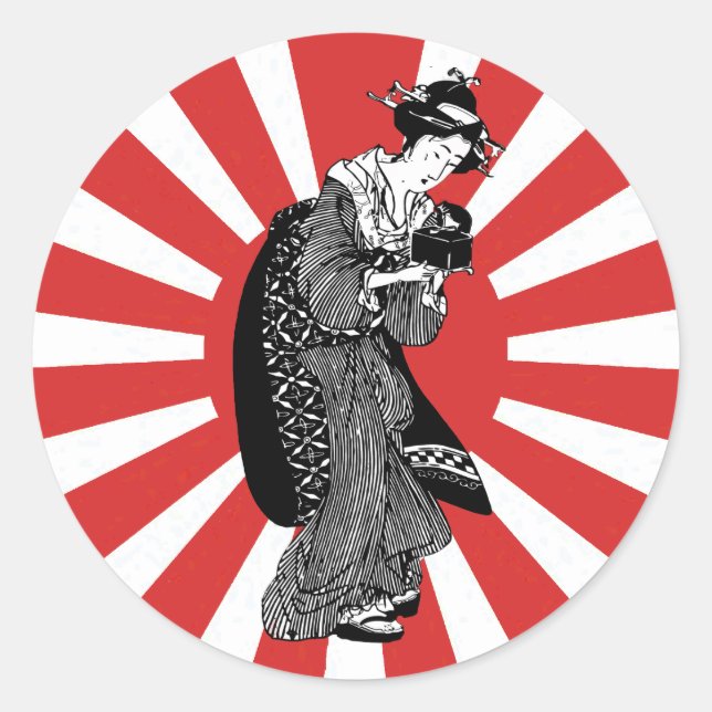 Traditional Japanese ukiyoe woman Classic Round Sticker (Front)