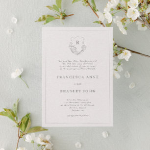 Traditional Jasmine Crest Monogram Wedding Invitation
