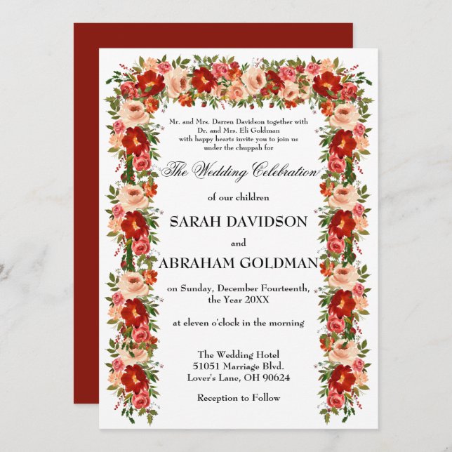 Traditional Jewish Wedding Invitations - Roses  (Front/Back)