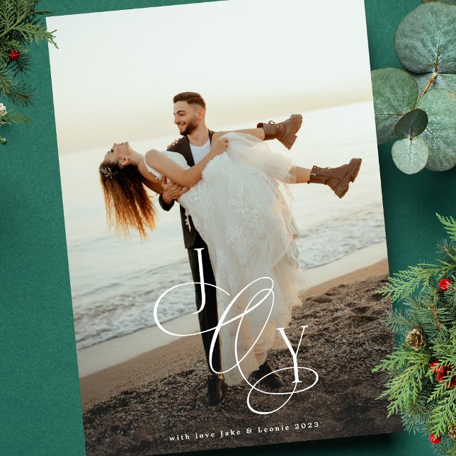 Traditional JOY Calligraphy Christmas One Photo Holiday Card (Creator Uploaded)
