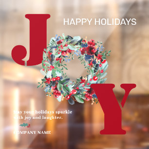 Traditional joy christmas floral wreath red green